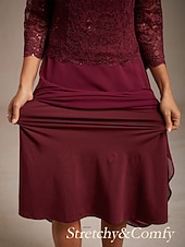  Dámské Midi šaty Áčkové šaty Elegantní Večerní oslava Svatební host Krajka Běžný Pevná barva 3/4 délka rukávu Tričkový Fialová