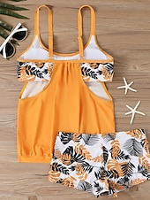 baratos Tankinis-Tankini Feminino de Biquíni 2 Peças com Cintura Alta Controle de Barriga Cintura Alta Slim Costas Nuas Roupas de Praia de Férias Gráfico Floral com Decote U Sem Mangas