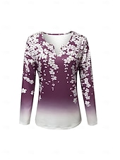 voordelige Bloementhee-Dames T-shirt Afdrukken Ombre Bloemig Grafisch Vintage Stijlvol Klassiek Lange mouw V-hals Gekerfde nek Normale tops Dagelijks Weekend Blozend Roze Paars Lente Herfst Winter