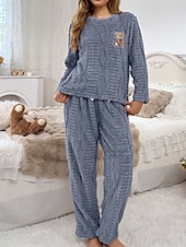 olcso Női szabadidőruházat-Női Pizsamák Lounge-ruházat Flanel Meleg Divat Tiszta szín Zsinór Rugalmas derék Nadrág Vakáció Otthon Napi Hosszú ujj Terített nyak Barna Szürke Ősz Tél Laza öltözet