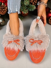 preiswerte Ballerinas für Damen-Damen Loafer Klassische Loafer Weiche Schuhe Komfortschuhe Weihnachten Täglich Schleife Flacher Absatz Runde Zehe Lässig Komfort Kunstpelz Kunstwildleder Loafer Rot orange Mandelfarben Schwarz