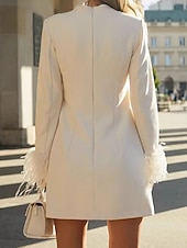 cheap White Graduation Dresses-Women's Mini Dress White Dress Elegant Fashion Modern Daily Vacation Going out Regular Fit Plain Long Sleeve High Neck Beige Fall Winter