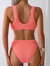 Χαμηλού Κόστους Σετ μπικίνι-Γυναικείο Μπιikinι 2 Κομμάτια Μαγιό Ραφές Κάτω Κερκίδα Slim Χωρίς Πλάτη Διακοπές Ρούχα Παραλίας Μονοχρωμία V Λαιμός Αμάνικο Μαγιό