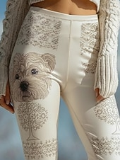  Damen Leggings Gemütliche Leggings Vintage Basic Lässig Volle Länge Hohe Taille Grafik Hund Drucken Bequem Hohe Elastizität Lässig Täglich Urlaub Beige Frühling Herbst Schmale Passform