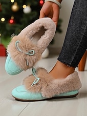 preiswerte Ballerinas für Damen-Damen Loafer Klassische Loafer Weiche Schuhe Komfortschuhe Weihnachten Täglich Schleife Flacher Absatz Runde Zehe Lässig Komfort Kunstpelz Kunstwildleder Loafer Rot orange Mandelfarben Schwarz