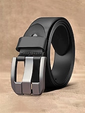 abordables Cinturones de hombre-Cinturón de piel auténtica para hombre – diseño clásico con hebilla de acero inoxidable, perfecto para regalos de Navidad y para uso diario.