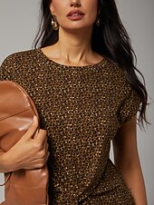 お買い得  アート＆デザインのブラウス-オールコットンのヒョウ柄ツイストデザイントップス、バケーション