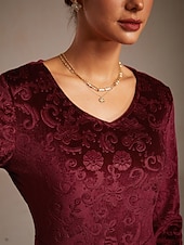 levne Boho šaty-Vánoční dámské midi šaty pouzdrové šaty sametové šaty s paisley vzorem elegantní párty svatební host sváteční grafický dlouhý rukáv výstřih do V vínové jaro podzim zima