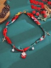 tanie Naszyjnik damski-Naszyjnik świąteczny dla kobiet, wykonany ze stopu metali, tkaniny i akrylu, z motywem renifera, Świętego Mikołaja i choinki, idealny na przyjęcia świąteczne