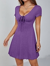 Χαμηλού Κόστους μίνι μαύρο φόρεμα-Γυναικεία Μίνι φόρεμα Καθημερινό φόρεμα Μοντέρνα Καθημερινά Διακοπές Εξόδου Κανονικό Σκέτο Κοντομάνικο Λαιμόκοψη V Μαύρο Βαθυγάλαζο Σκούρο πράσινο Ανοικτό Βυσσινί Καλοκαίρι Άνοιξη