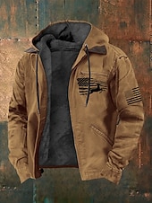 economico felpe 3d da uomo-Per uomo Felpa con cappuccio a zip intera Giacca in Pile Felpa con cappuccio in pile Blu Marrone Con Cappuccio Renna Bandiera Americana Tasca Stampato Casuale Quotidiano Uscire Poliestere Streetwear