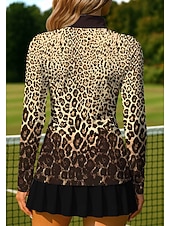 tanie Koszula damska-Damskie Zwierzę Panterka Gradient Topy Koszula Koszulka sportowa Koszulka polo Długi rękaw Nadruk Quarter Zip Pullover UPF50+ Odporny na UV Ochrona UV Elastyczny Oddychający Pilates Siatkówka