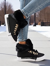 Недорогие Женские кроссовки-женские красные кеды из искусственного меха — тёплая зимняя обувь на шнуровке с мягкой подкладкой, повседневная рождественская обувь для отдыха на природе и уличного стиля