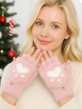 preiswerte Handschuhe für Damen-Damen-Fingerhandschuhe aus flauschigem Strick mit Katzenpfotenmuster – weicher Plüschstoff, in verschiedenen Farben erhältlich, perfekt für Winter und Freizeit.