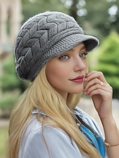 abordables Sombreros de mujer-Boina de punto cálido para mujer: tejido de cable suave, elegante y acogedor, perfecto para Navidad y moda invernal, disponible en varios colores.