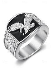 voordelige Heren sieraden-herenring van roestvrij staal met adelaarsmotief, zwart geëmailleerd ontwerp met gouden en zilveren afwerking, modieuze statementring, perfect voor casual of formele gelegenheden