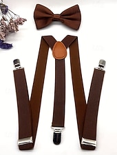 billiga Bröllop ACC-Herrset med hängslen och fluga i polyester, flera färger, perfekt för jul och formella evenemang