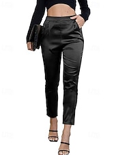 Недорогие Прямые Брюки-Жен. Атласные брюки Широкие Зауженные брюки Чино Элегантный стиль Уличный стиль На каждый день Полная длина Нормальная Полотняное плетение Карман Эластичная талия Удобный Неэластичная Слабоэластичная