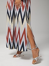 billiga Semesterklänningar-maxiklänning med geometriskt tryck i satäng