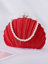 tanie Kopertówki i torebki wieczorowe-plisowana damska kopertówka z perłowym uchwytem – elegancka wieczorowa torebka, w wielu kolorach – idealna na wesela, imprezy i specjalne okazje