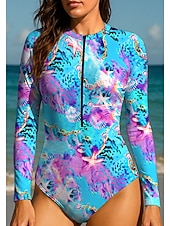 levne Rash guardy One Piece-Dámské Potápěčská kombinéza Plavky Sada plavek Oceán Zapni UPF50+ Rychleschnoucí Lehká váha Dlouhý rukáv Triko na plavání Surfování Plážové Vodní sporty Léto