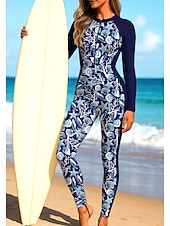 Недорогие Рашгард One Pieces-Жен. Рашгард Рашгард на все тело Цельный костюм для серфинга Океан Застегнуться со встроенным бюстгальтером Передняя молния УФ-защита от солнца Закрытая чашечка UPF50+ Длинный рукав Чехол