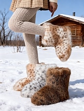 cheap Cowboy &amp; Western Boots-Women&#039;s Leopard Print Faux Fur Snow Boots - Cozy Winter Booties with Soft Faux Fur Lining, Stylish and Warm for Cold Weather and Outdoor Activities