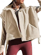 economico Gilet-Per donna Gilet in pile Gilet Caldo Confortevole Tasca Bottoni Casual Tinta unica Vacanza Streetwear Casuale Abbigliamento quotidiano Regolare Collo ripiegato Vestibilità regolare Senza Maniche