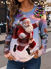  Χριστουγεννιάτικη Γυναικεία Μπλούζα T Graphic Claus Vintage Μόδα Στυλάτη Μακρυμάνικη Μπλούζα Στρογγυλή Κανονική Τόπες Καθημερινά Σαββατοκύριακο Εκτύπωση Κόκκινο Μπλε Σκοτεινές Μπλε Φθινόπωρο Χειμώνας