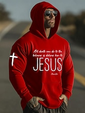 preiswerte 3D-Kapuzenpullis für Männer-Herren Kreuz Jesus Kapuzensweatshirt Pullover-Hoodie Lässiger Hoodie Pullover Mode Täglich Urlaub Lässig Vintage-Retro Mit Kapuze Urlaub Streetwear Festival Blau Schwarz Weiß Rote Grün Drucken Herbst