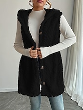 זול ווסט-בגדי ריקוד נשים אפוד פליסה וסט נוח נושם כפתורים יום יומי אחיד חופשה רחוב קזו'אל לבוש יומיומי חזה יחיד ארוך עם קפוצ'ון רגיל ללא שרוולים הלבשה עליונה פול שחור לבן אביב סתיו