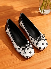 Χαμηλού Κόστους Ημέρα του Αγίου Βαλεντίνου-Γυναικείες μπαλαρίνες με πουά και φιόγκο – χαριτωμένο ρετρό στυλ δεκαετίας του 1950, ιδανικές για casual ντύσιμο, καθημερινές εξόδους και tea parties