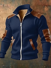 cheap Casual Jackets-Men's Winter Coat Fleece Jacket Casual Jacket Outdoor Casual Thermal Warm Patchwork Pocket Fall Winter Plaid Streetwear Daily High Neck Regular Camel Black White Navy Blue Brown Jacket