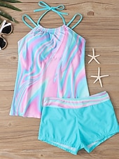 economico Tankini-Costume da bagno tankini da donna a 2 pezzi con pantaloni corti controllo della pancia alto in vita schiena scoperta per vacanze al mare colletto a halter e senza maniche