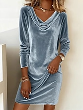  Damen Blau Hellblau Schwarz Herbst Winter Minikleid Shiftkleid Party Formell Formell Normale Passform Einfach Wasserfallausschnitt