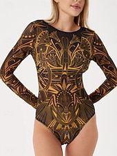 levne Jednodílné plavky-Dámský jednodelný plavkový úbor zeštíhlující sexy výřez Boho monokiny kontrola břicha vysoký pas štíhlé bez zad dovolená módní grafický geometrický kulatý výstřih dlouhý rukáv bez rukávů