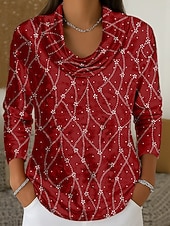 Χαμηλού Κόστους Τέχνη &amp; Σχεδίαση μπλουζάκι-Γυναικεία Χιτώνας Κοντομάνικα Στάμπα Σε επίπεδα Φλοράλ Γραφική Γεωμετρικό Κομψό Βίντατζ Μοντέρνα Μακρυμάνικο Με σούρα στο λαιμό Κανονικά μπλουζάκια Καθημερινά Εξόδου Σαββατοκύριακο