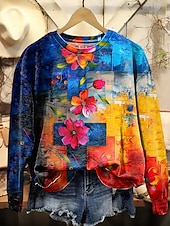 economico Arte &amp; Design Tops-Per donna Felpa Pullover Patchwork Grafico Geometrico Casual Manica Lunga Girocollo Top Regolari Casuale Streetwear Abbigliamento Quotidiano Blu Giallo Arancione Autunno Inverno