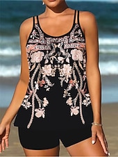 رخيصةأون مايوهات تانكيني-بدلة سباحة نسائية تانكيني قطعتين شورتات تحكم في البطن عالية الخصر نحيف بدون ظهر ملابس شاطئ إجازة مزينة بأنماط بيزلي برقبة على شكل حرف U بدون أكمام