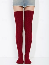 cheap Women's Socks-Women's Acrylic Knit Over-the-Knee Socks - Soft, Warm, Perfect for Christmas, Available in Multiple Sizes