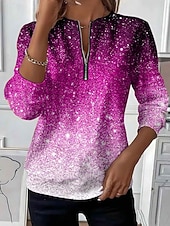 preiswerte Kunst &amp; Design Tops-Damen Pullover Sweatshirt Zip Up Sweatshirts Grafik Mode Casual Langarm Rundhals Regulär Tops Straße Täglich Zipper Druck Blau Rosa Rot Orange Herbst Winter