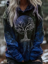  Női Pulóver Hoodie pulóver Grafika Állat Törzsi Punk Szüret Fémes Hosszú ujj Kapucni Normál felsők Hétköznapi Utca Sport Medence Sötétvörös Narancssárga Lóhere Tavasz Ősz Tél
