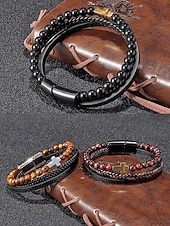 Недорогие Мужские украшения-мужской браслет с магнитной застежкой — дизайн из натурального камня и искусственной кожи, стильный и прочный, идеально подходит для повседневной носки.