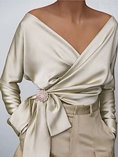  Per donna Camicia Elegant Elegante Top in raso Allacciato Semplice Elegante Manica Lunga Scollo a V Top corti Ferie Uscire Albicocca Azzurro Primavera Autunno Inverno