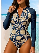 baratos Rash Guards de Uma Peça-Mulheres Anti Atrito Floral UPF50+ Secagem Rápida Leve Manga Longa Body Camisa de Natação Surfe Praia Esportes Aquáticos Verão