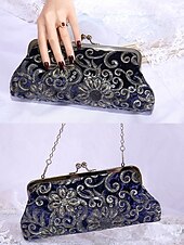 abordables Pochettes et sacs à main de soirée-Pochette à sequins pour femme – en polyester, multicolore, ornée de motifs floraux métallisés, avec bandoulière chaîne, idéale pour les mariages, les fêtes et les soirées.