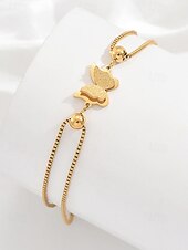 baratos Pulseira Feminina-Pulseira de tornozelo feminina em aço inoxidável com estampa de borboleta – disponível em dourado e prateado, design elegante em corrente com detalhes em formato de coração, perfeita para ocasiões casuais e noturnas.