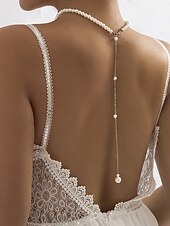 Недорогие Свадьба ACC-Женское жемчужное ожерелье с подвеской на шею — элегантное свадебное украшение с изящной цепочкой &amp;свисающие жемчужины, идеально подходящие для свадебных платьев и платьев с глубоким вырезом на спине