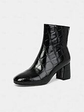 levne Kotníkové boty-Dámské kotníkové boty z vínové kůže s krokodýlím potiskem, blokovým podpatkem a zapínáním na zip – elegantní hranatá špička pro každodenní nošení i do kanceláře