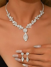 economico Matrimonio ACC-set di collana e orecchini da sposa in cristallo da donna - gioielli da sposa con design a foglia di strass scintillanti per le spose &amp;occasioni di festa